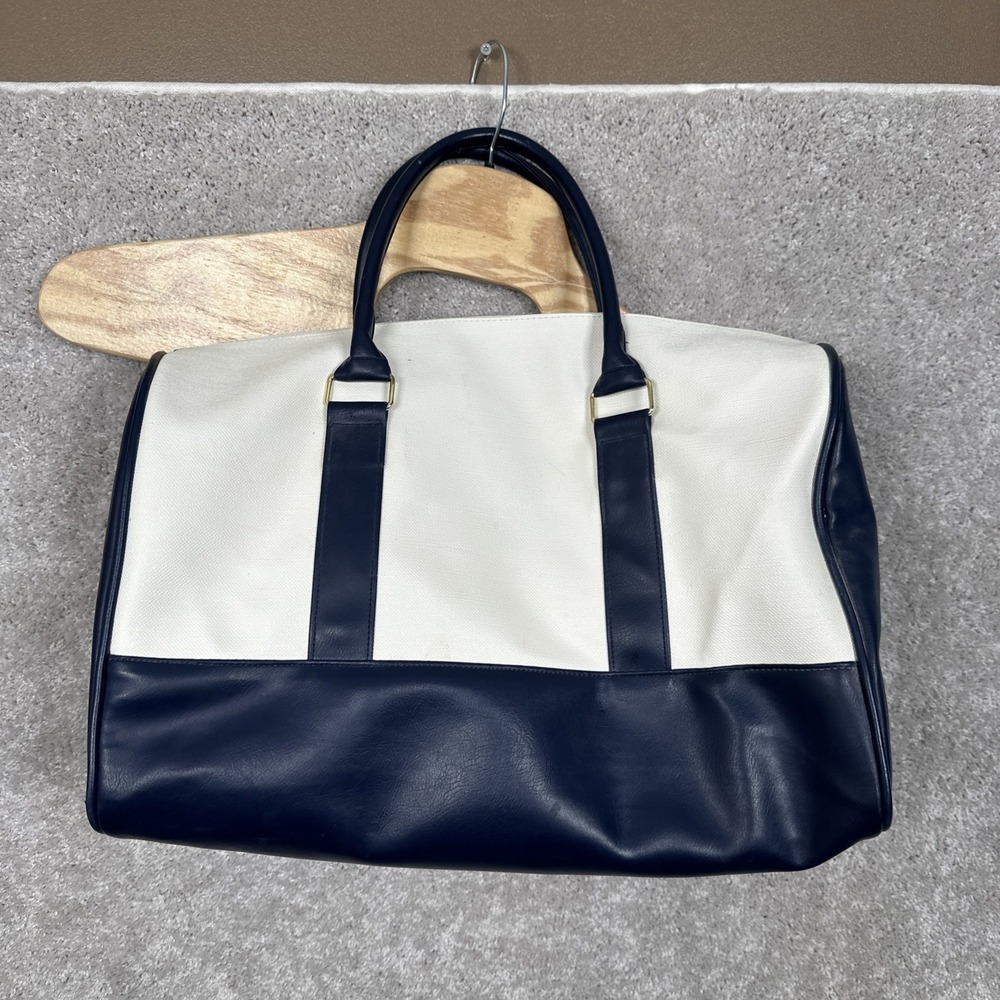 Estee Lauder Travel Overnight Ivory Navy Blue Tote Duffel Large Bag White